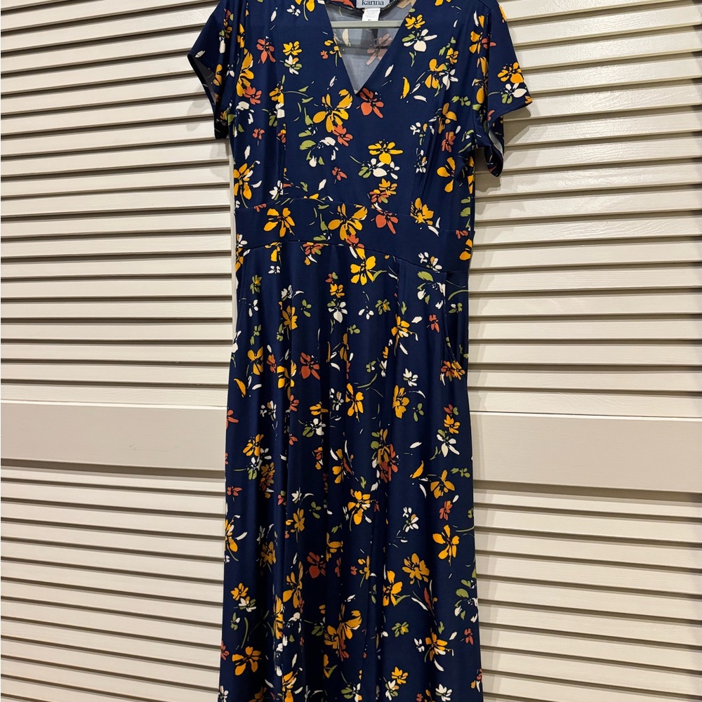 Karina Navy Floral Midi Dress